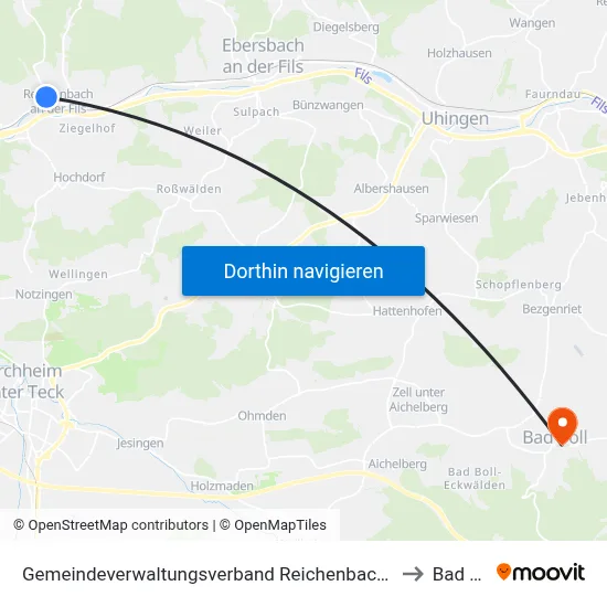 Gemeindeverwaltungsverband Reichenbach An Der Fils to Bad Boll map