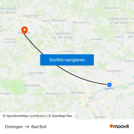 Elchingen to Bad Boll map