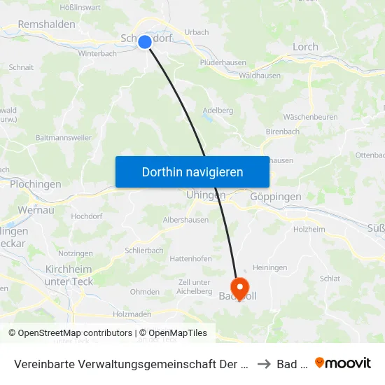 Vereinbarte Verwaltungsgemeinschaft Der Stadt Schorndorf to Bad Boll map