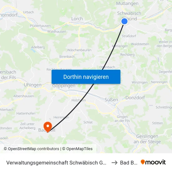 Verwaltungsgemeinschaft Schwäbisch Gmünd to Bad Boll map