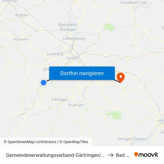 Gemeindeverwaltungsverband Gärtringen/Ehningen to Bad Boll map