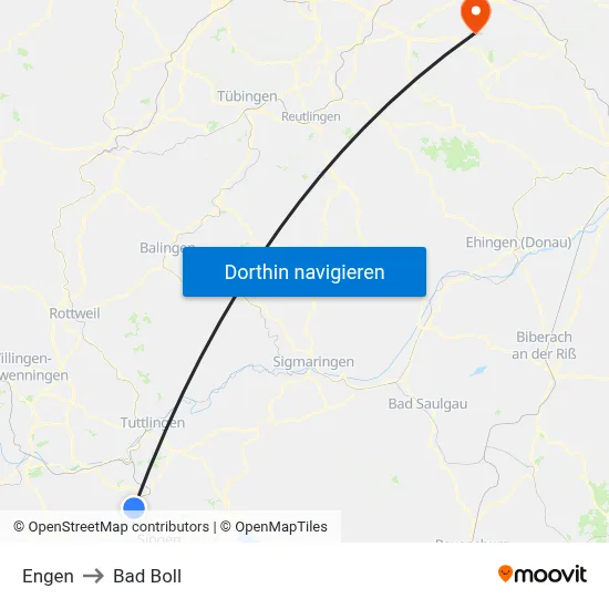 Engen to Bad Boll map