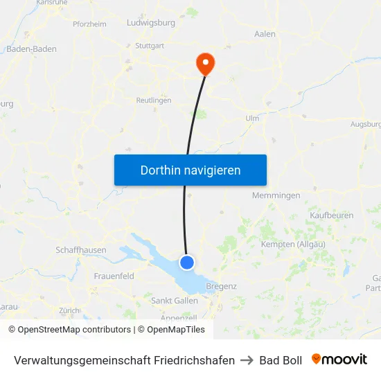 Verwaltungsgemeinschaft Friedrichshafen to Bad Boll map