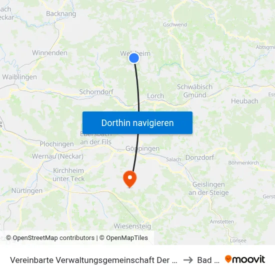Vereinbarte Verwaltungsgemeinschaft Der Stadt Welzheim to Bad Boll map