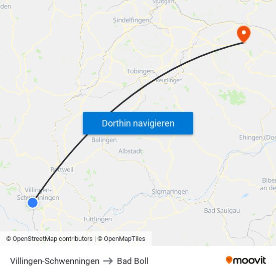 Villingen-Schwenningen to Bad Boll map
