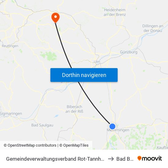 Gemeindeverwaltungsverband Rot-Tannheim to Bad Boll map