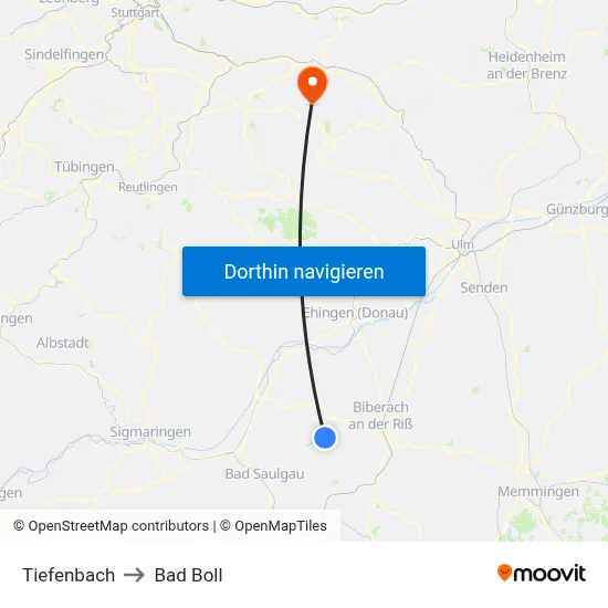 Tiefenbach to Bad Boll map