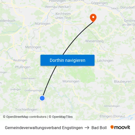 Gemeindeverwaltungsverband Engstingen to Bad Boll map