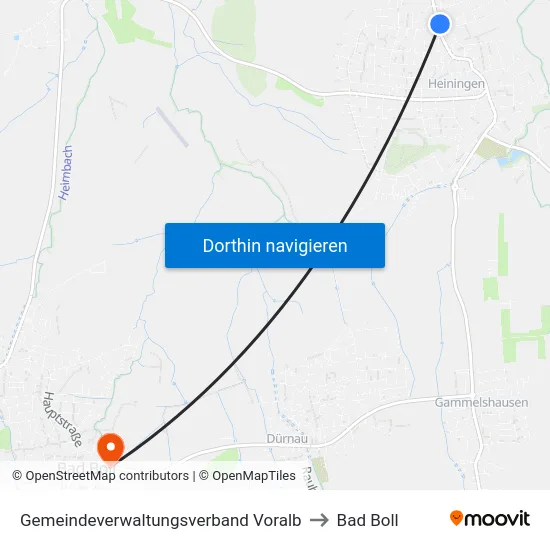 Gemeindeverwaltungsverband Voralb to Bad Boll map