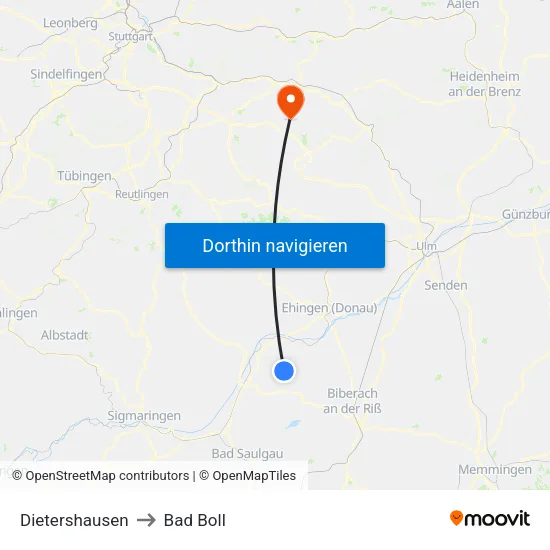 Dietershausen to Bad Boll map