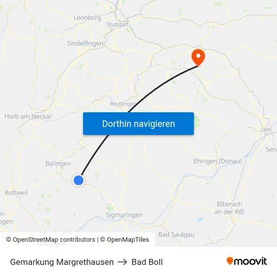 Gemarkung Margrethausen to Bad Boll map