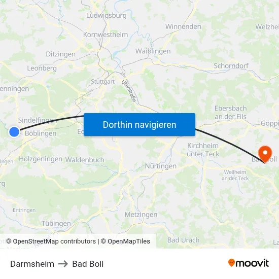 Darmsheim to Bad Boll map