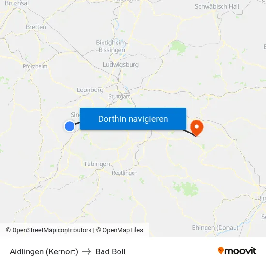Aidlingen (Kernort) to Bad Boll map