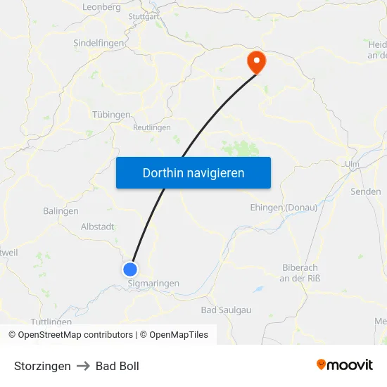 Storzingen to Bad Boll map