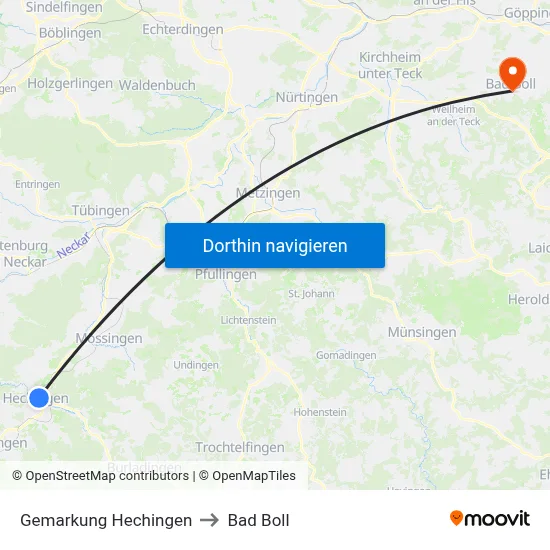 Gemarkung Hechingen to Bad Boll map
