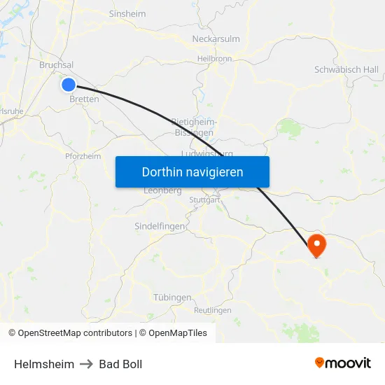 Helmsheim to Bad Boll map
