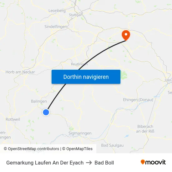Gemarkung Laufen An Der Eyach to Bad Boll map