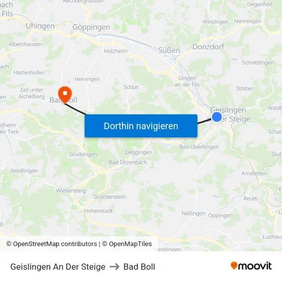 Geislingen An Der Steige to Bad Boll map