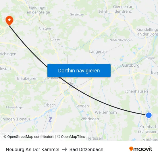 Neuburg An Der Kammel to Bad Ditzenbach map
