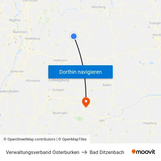 Verwaltungsverband Osterburken to Bad Ditzenbach map