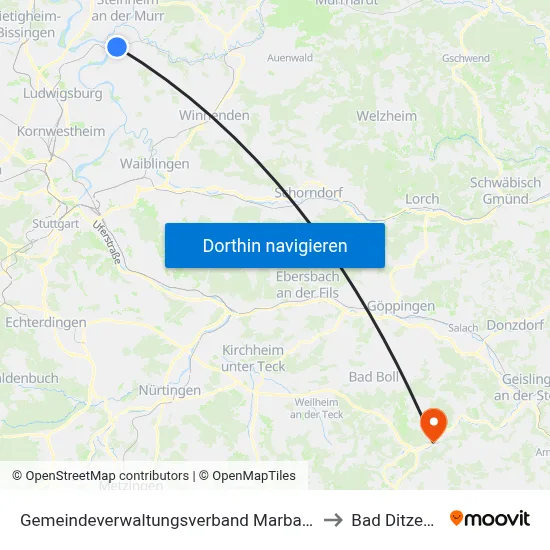 Gemeindeverwaltungsverband Marbach am Neckar to Bad Ditzenbach map