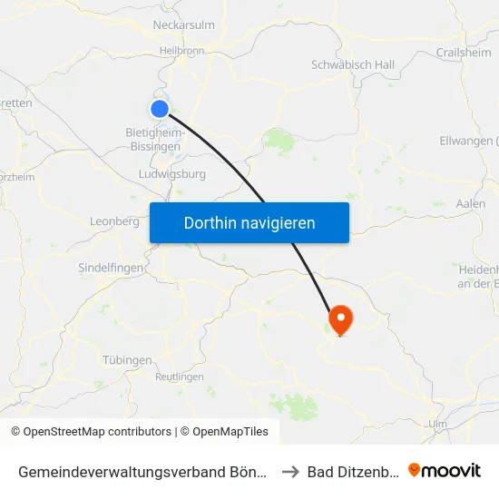 Gemeindeverwaltungsverband Bönnigheim to Bad Ditzenbach map