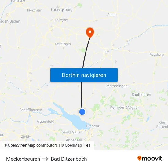 Meckenbeuren to Bad Ditzenbach map
