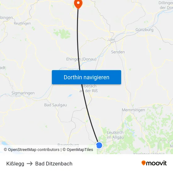 Kißlegg to Bad Ditzenbach map