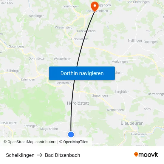 Schelklingen to Bad Ditzenbach map