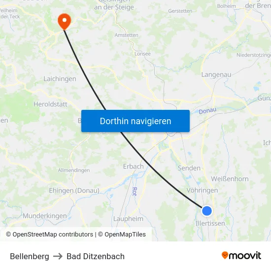 Bellenberg to Bad Ditzenbach map