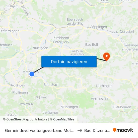 Gemeindeverwaltungsverband Metzingen to Bad Ditzenbach map
