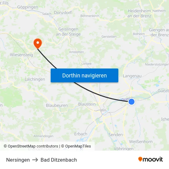 Nersingen to Bad Ditzenbach map