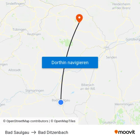 Bad Saulgau to Bad Ditzenbach map