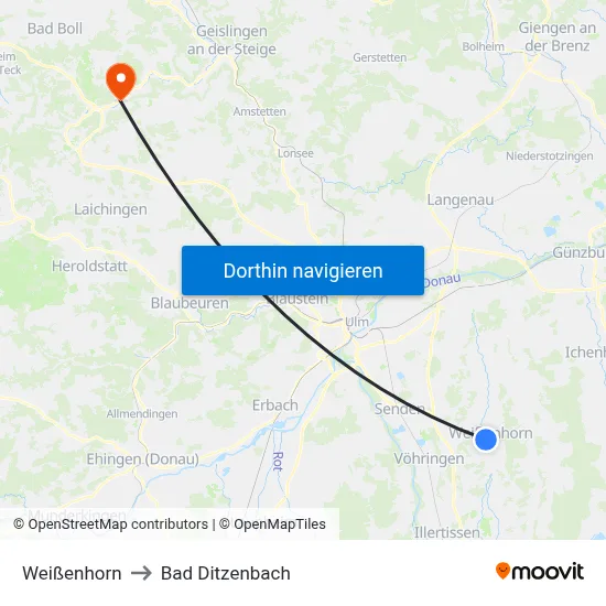 Weißenhorn to Bad Ditzenbach map