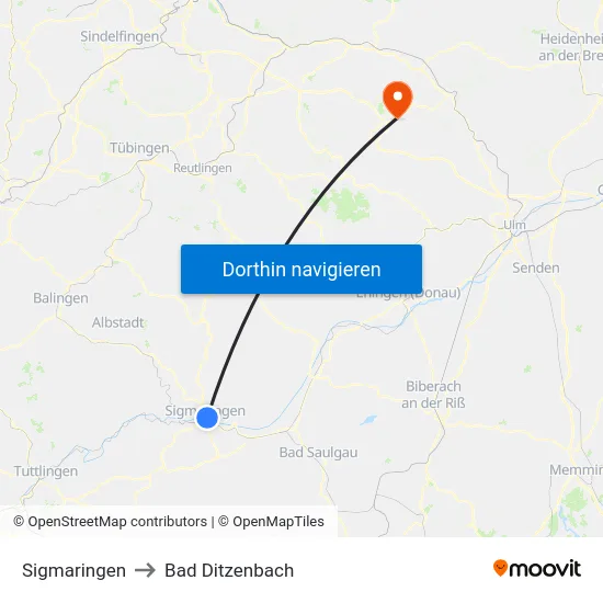 Sigmaringen to Bad Ditzenbach map