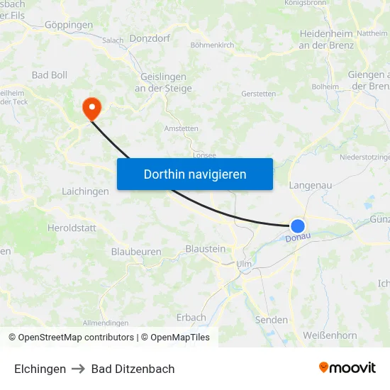 Elchingen to Bad Ditzenbach map