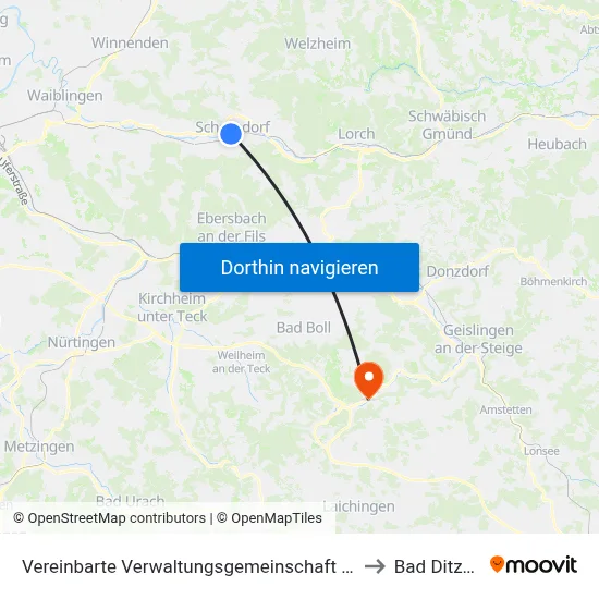 Vereinbarte Verwaltungsgemeinschaft Der Stadt Schorndorf to Bad Ditzenbach map