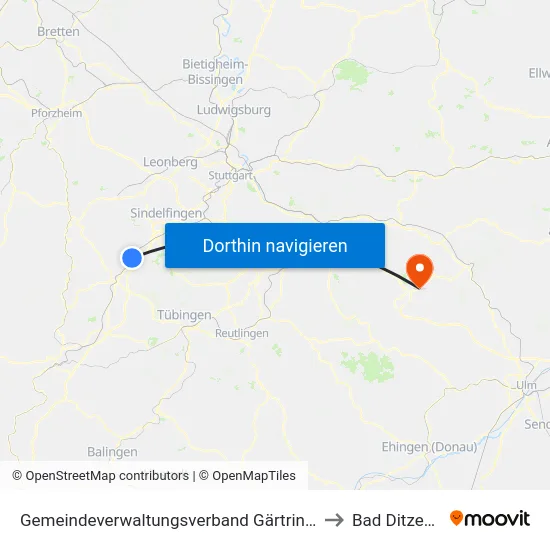 Gemeindeverwaltungsverband Gärtringen/Ehningen to Bad Ditzenbach map
