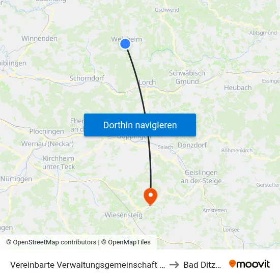 Vereinbarte Verwaltungsgemeinschaft Der Stadt Welzheim to Bad Ditzenbach map