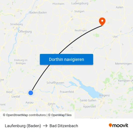 Laufenburg (Baden) to Bad Ditzenbach map