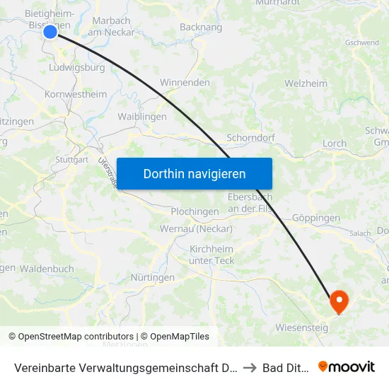 Vereinbarte Verwaltungsgemeinschaft Der Stadt Bietigheim-Bissingen to Bad Ditzenbach map
