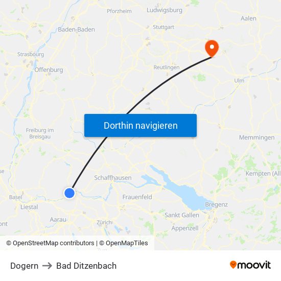 Dogern to Bad Ditzenbach map