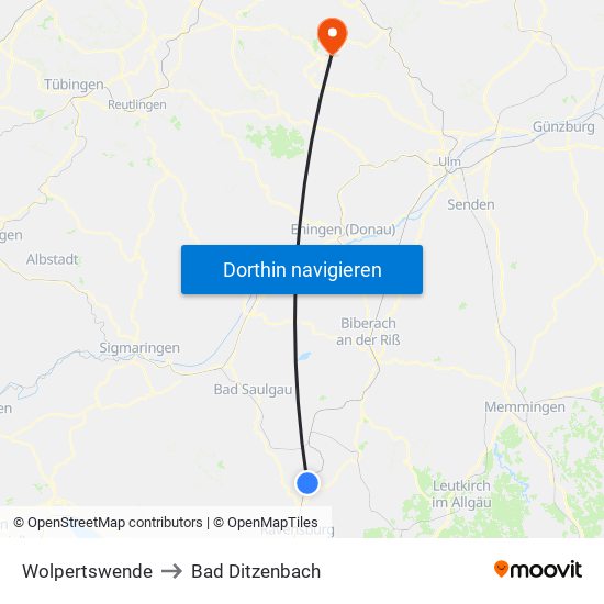 Wolpertswende to Bad Ditzenbach map