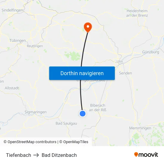 Tiefenbach to Bad Ditzenbach map