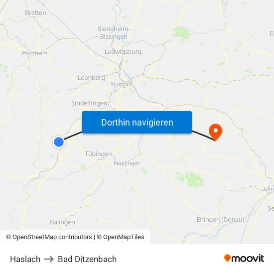 Haslach to Bad Ditzenbach map