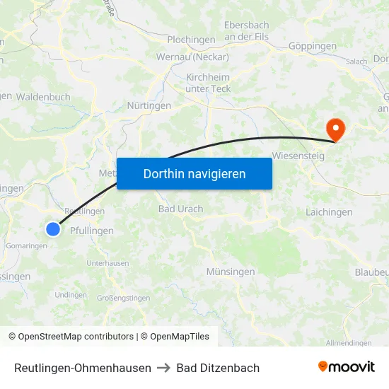 Reutlingen-Ohmenhausen to Bad Ditzenbach map