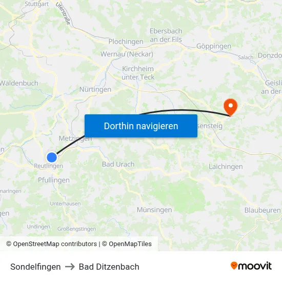 Sondelfingen to Bad Ditzenbach map