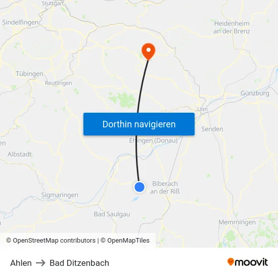 Ahlen to Bad Ditzenbach map