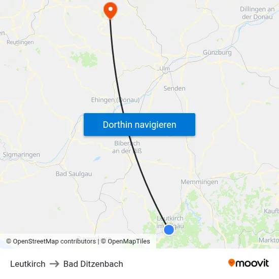 Leutkirch to Bad Ditzenbach map
