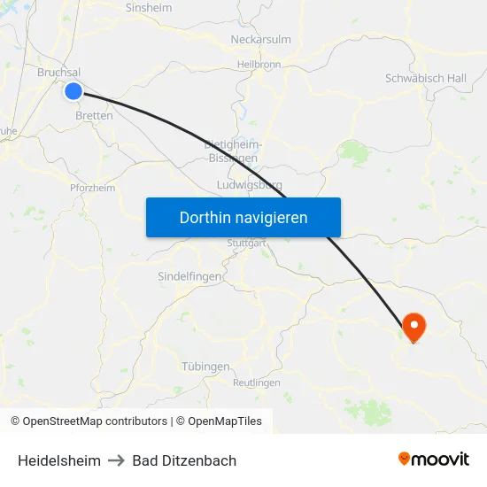 Heidelsheim to Bad Ditzenbach map